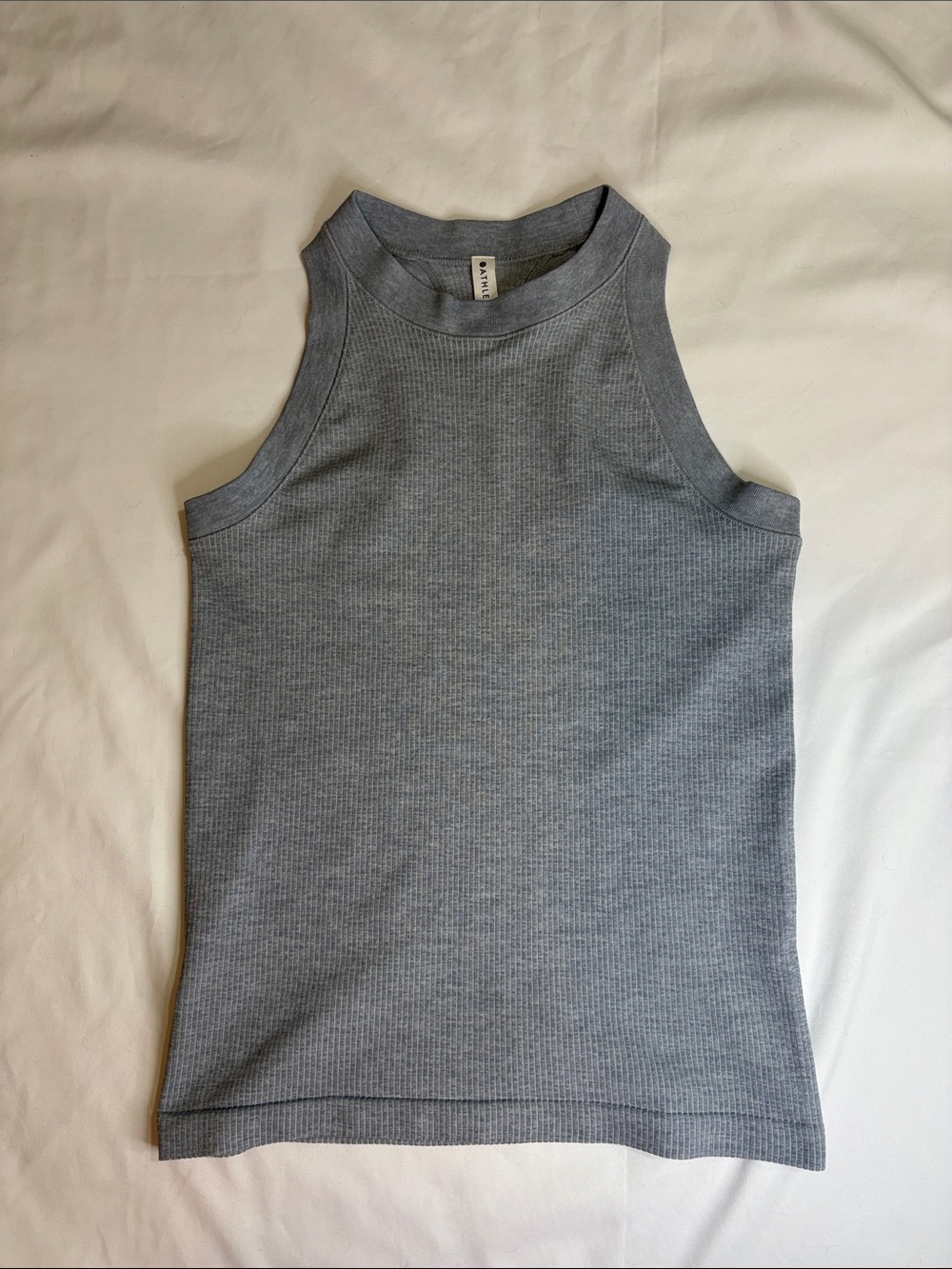 Small Gray Ribbed Athleta Renew Seamless High Neck Active Gym Running Tank